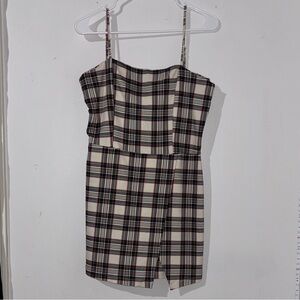 Girls Plaid Spaghetti-Strap Dress in Cream and Black